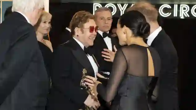 Prince Harry, Duchess Meghan and Elton John at the London premiere of The Lion King