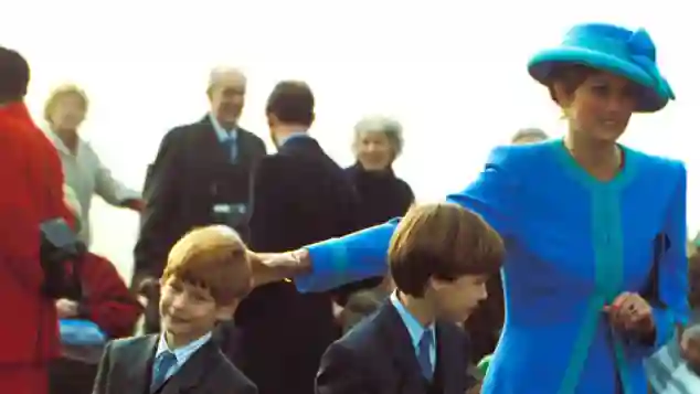Princess Diana, Prince William and Prince Harry going to school