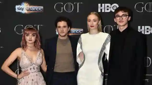 Maisie Williams, Kit Harington, Sophie Turner and Isaac Hempstead-Wright at the season 8 premiere of Game of Thrones.