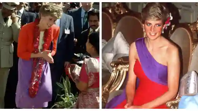 Princess Diana looking beautiful in red and purple