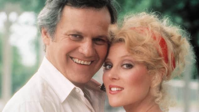 Audrey Landers and Ken Kercheval as "Afton Cooper" and "Cliff Barnes" in "Dallas"