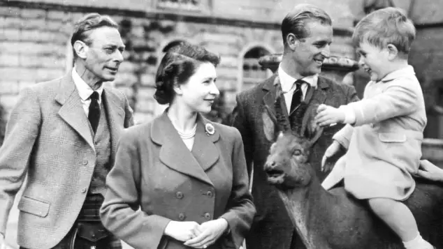 King George VI, Queen Elizabeth II, Prince Philip and Prince Charles
