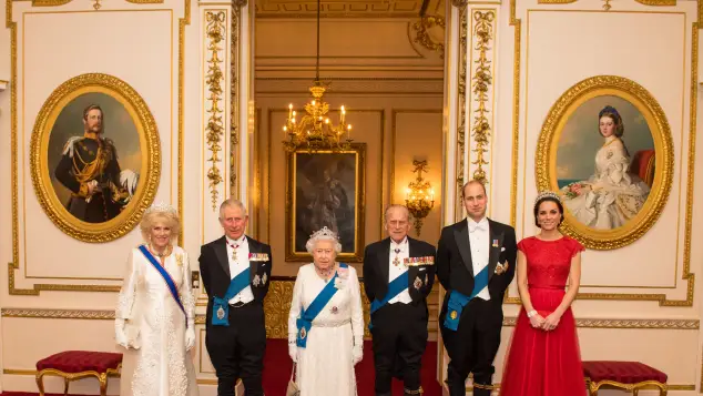 Queen Elizabeth II, Duchess Kate, Prince William, Prince Charles, and Duchess Camilla