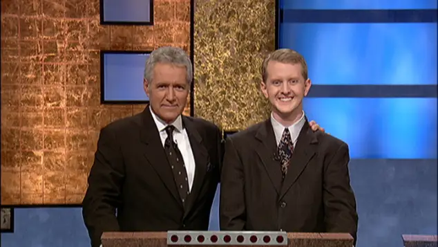 Alex Trebek and Ken Jennings in 'Jeopardy!'