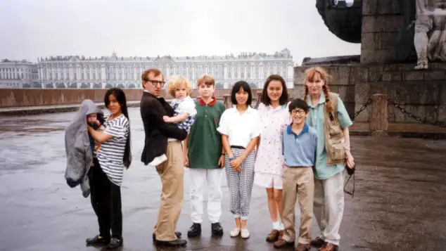 Mia Farrow and Woody Allen with their children