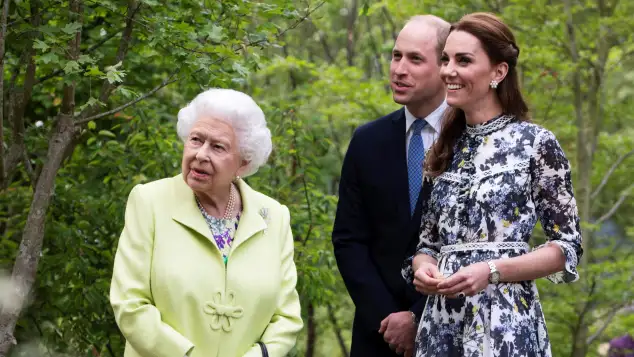 Prince William, Duchess Kate, and Queen Elizabeth II