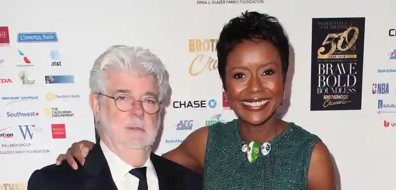 George Lucas and his wife Mellody Hobson on the red carpet.