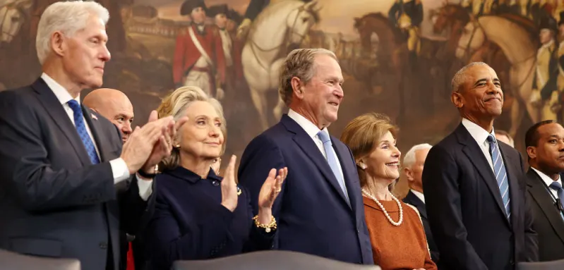 Bill Clinton, Hillary Clinton, George W. Bush, Laura Bush and Barack Obama