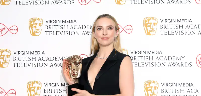 Jodie Comer, winner of the Leading Actress Award in the press room at the Virgin Media British Academy Television Awards, May 8, 2022.