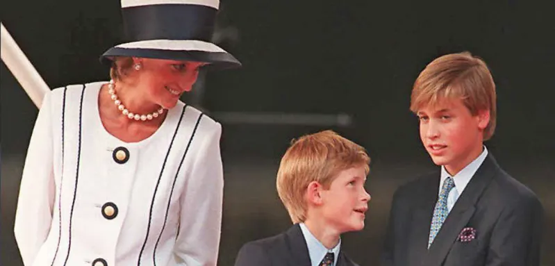 Lady Diana, Prince Harry, and Prince William in London in August 1995