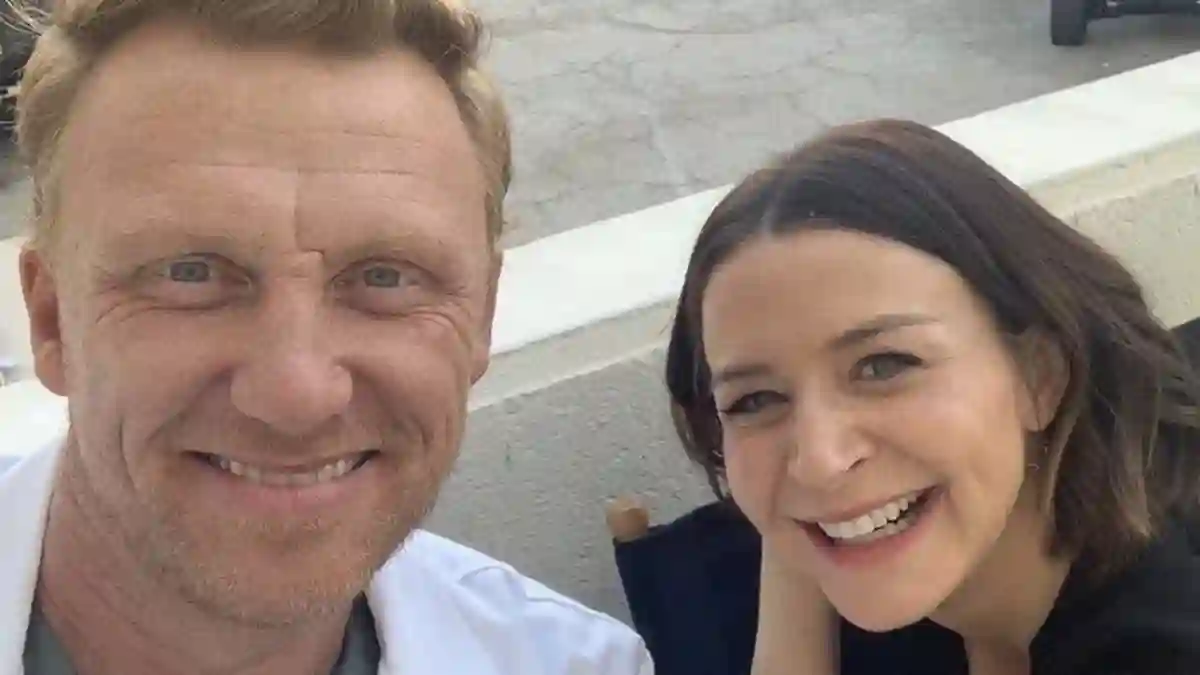 Kevin McKidd and Caterina Scorsone take a selfie behind the scenes of 'Grey's Anatomy'