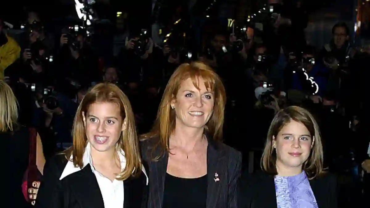 Princess Beatrice, Sarah Ferguson and Princess Eugenie in 2001