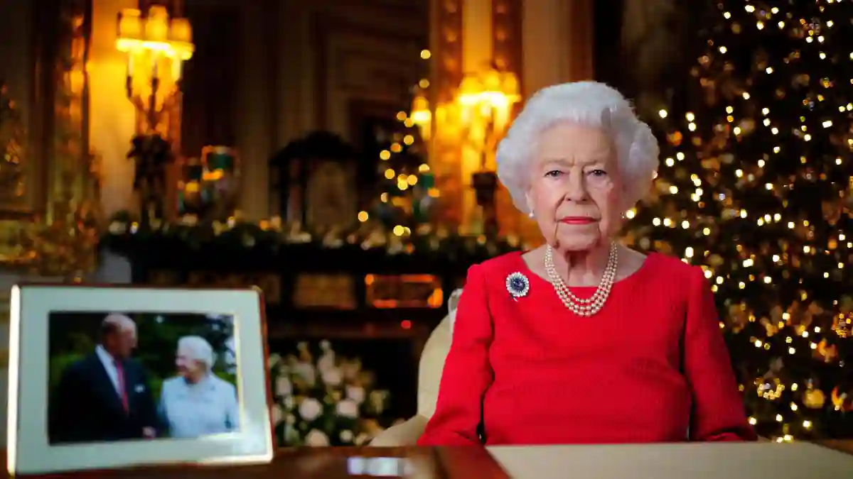 . 24/12/2021. Windsor, United Kingdom. Queen Elizabeth II records her annual Christmas broadcast in the White Drawing R