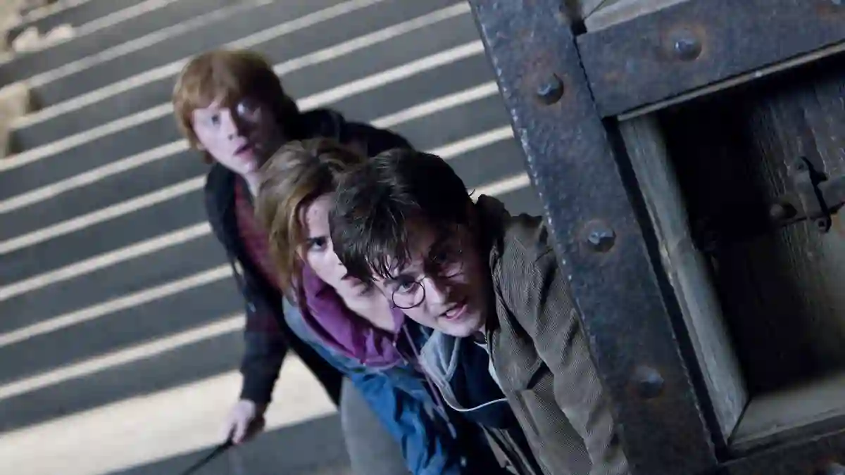 Rupert Grint, Emma Watson and Daniel Radcliffe in a scene from 'Harry Potter and the Deathly Hallows: Part 2'