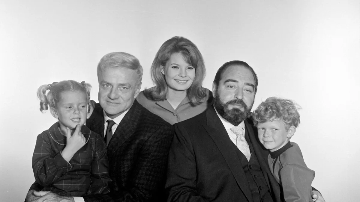 The entire "Dear Uncle Bill" cast at a glance: (from left) Anissa Jones, Brian Keith, Kathy Garver, Sebastian Cabot, Johnny Whittaker