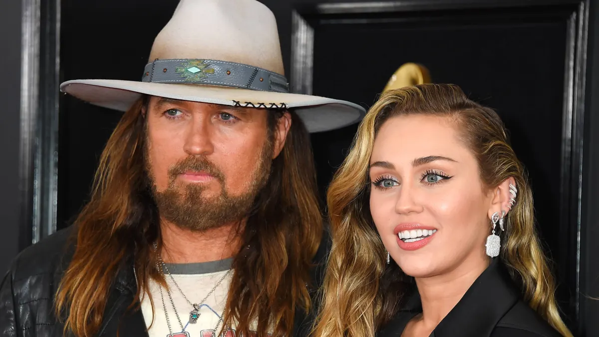 Billy Ray Cyrus and Miley Cyrus arriving at the 61st Annual GRAMMY Awards in Los Angeles California