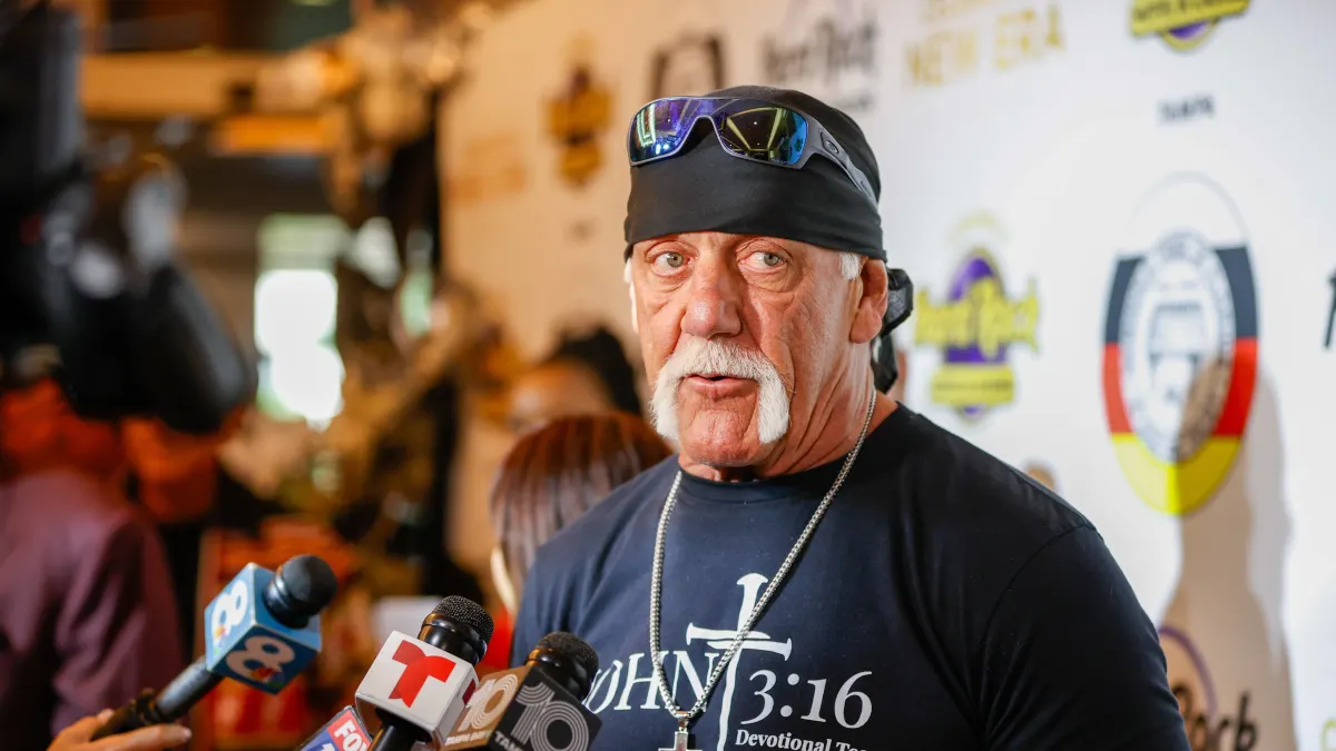 December 8, 2023, Tampa, Florida, USA: Tampa native Hulk Hogan, whose real name is Terry Bollea, speaks to reporters dur