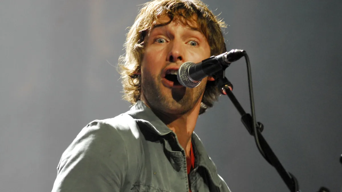 A closeup of James Blunt performing at the former Gibson Amphitheater in Universal City, California
