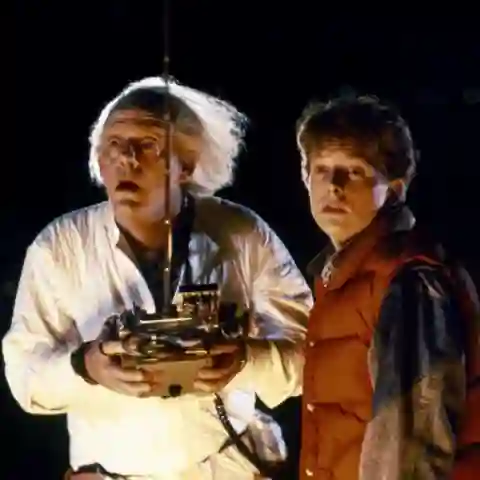 "Marty McFly" (Michael J. Fox) and "Doc Brown" (Christopher Lloyd) in the movie "Back to the Future".
