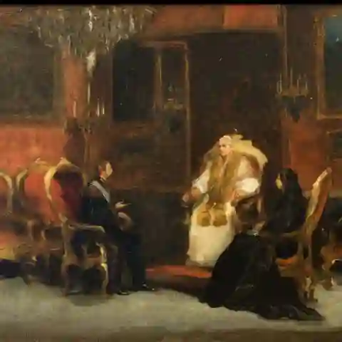 Visita de Maximiliano y Carlota al papa Pío IX antes de llegar a México pintada por José Salomé Pina