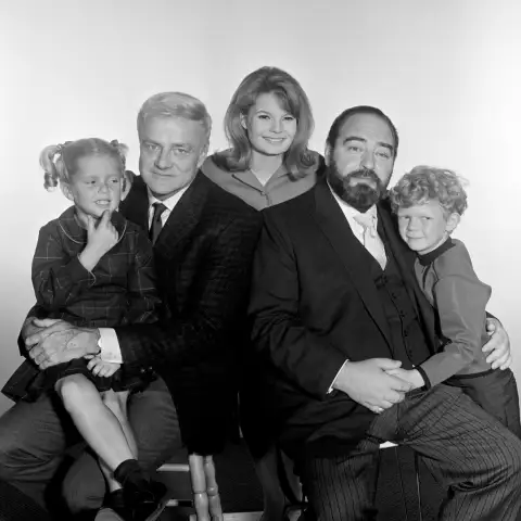 The entire "Dear Uncle Bill" cast at a glance: (from left) Anissa Jones, Brian Keith, Kathy Garver, Sebastian Cabot, Johnny Whittaker