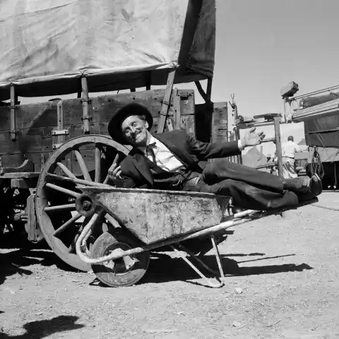 Actor  Kirk  Douglas  clowning  on  the  set  of  the  western  action  film  Gunfight  at  O.K.  Co