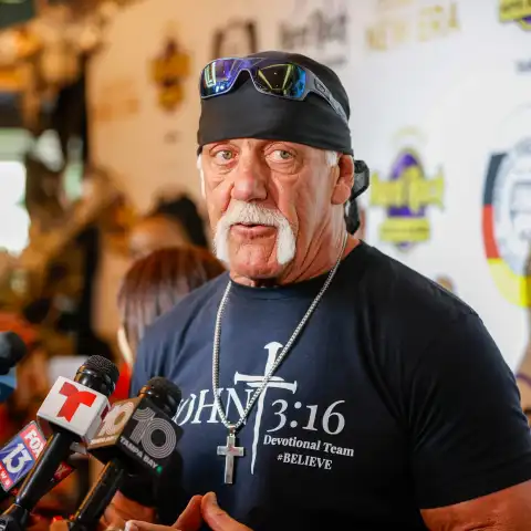 December 8, 2023, Tampa, Florida, USA: Tampa native Hulk Hogan, whose real name is Terry Bollea, speaks to reporters dur