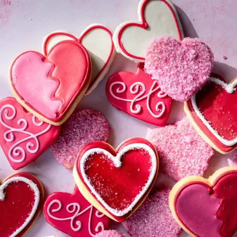 pile of heart cookies for valentine s day Boston, Massachusetts, United States R_RZVZ240122-1338253-01