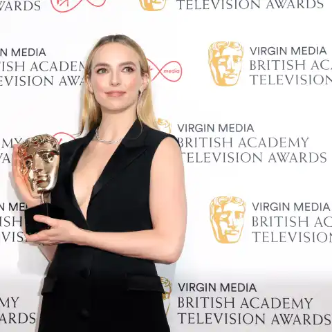 Jodie Comer, winner of the Leading Actress Award in the press room at the Virgin Media British Academy Television Awards, May 8, 2022.