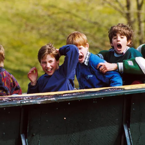 Prince William, Prince Harry and Lady Diana at the theme park
