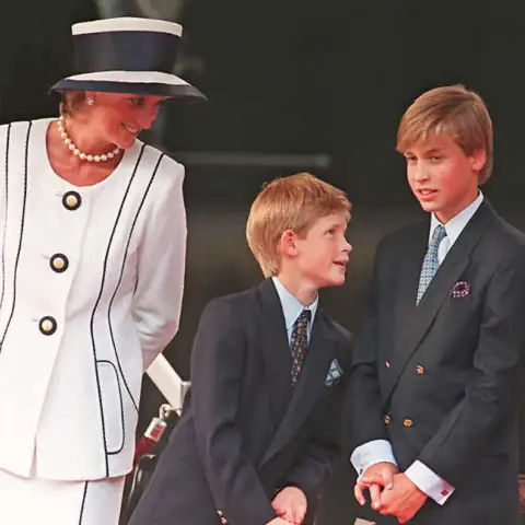 Lady Diana, Prince Harry, and Prince William in London in August 1995