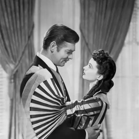 Clark Gable and Vivien Leigh in a scene from the legendary 1939 classic film "Gone with the Wind".