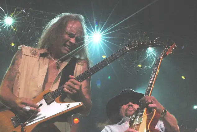 Bass guitarist EAN EVANS and guitarist GARY ROSSINGTON of the band Lynyrd Skynyrd performs live.