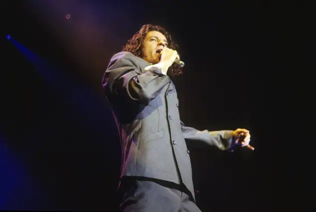 Michael Hutchence from INXS live at a Kick Tour concert 1987