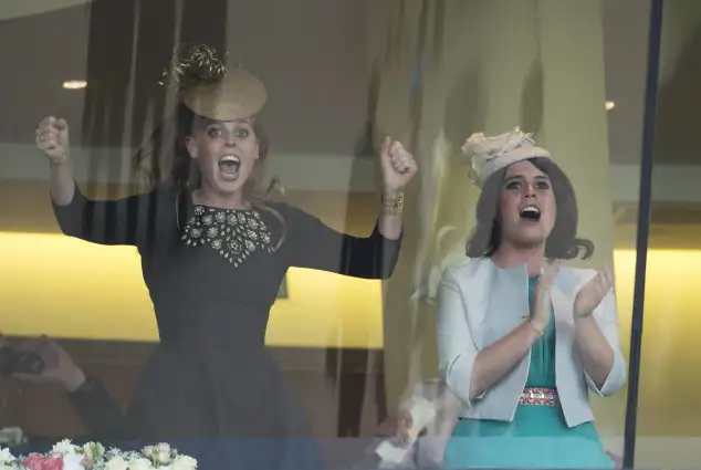 Princess Beatrice and Princess Eugenie watching the horse Estimate win the Gold Cup at Royal Ascot 2013.