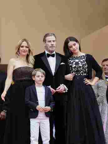 John Travolta's children Ella Bleu (r.) And Benjamin (2nd from left) accompany him and his wife Kelly Preston (left) to Cannes