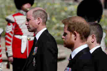 Prince William and Prince Harry at Prince Philip's funeral. Heir to the throne William fights back tears