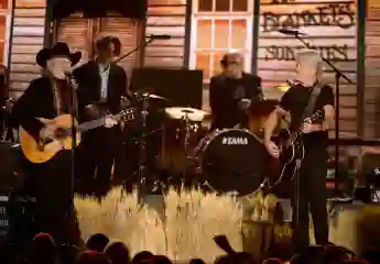 Willie Nelson and Kris Kristofferson of The Highwaymen, performing at the 56th GRAMMY Awards in 2014