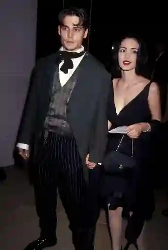 Johnny Depp and Winona Ryder attend the 48th Annual Golden Globe Awards 1991
