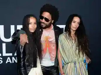Lenny Kravitz, Zoe Kravitz and Lisa Bonet attend the Saint Laurent show at The Hollywood Palladium.