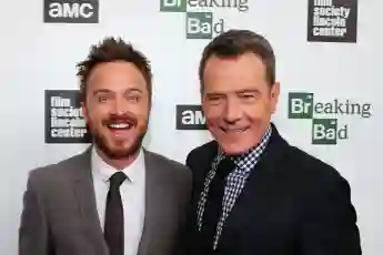 Aaron Paul and Bryan Cranston at the screening of the final Breaking Bad episodes in New York City.
