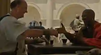 Tim McInnerny and Denzel Washington in 'Gladiator II'