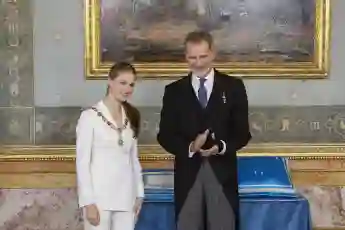 Royal Reception On The Occasion of Princess Leonors Oath Queen Letizia of Spain, Kinge Felipe, Princess Leonor and Prin