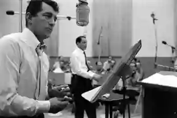 Dean  Martin  recording  in  studio  with  a  live  band,  California,  United  States,  November  1