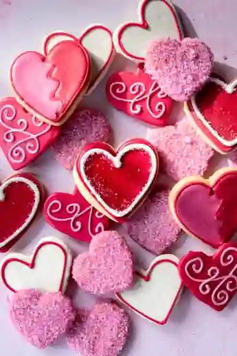 pile of heart cookies for valentine s day Boston, Massachusetts, United States R_RZVZ240122-1338253-01