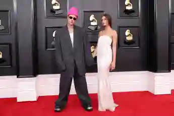 Justin Bieber and Hailey Bieber at the 2022 Grammys