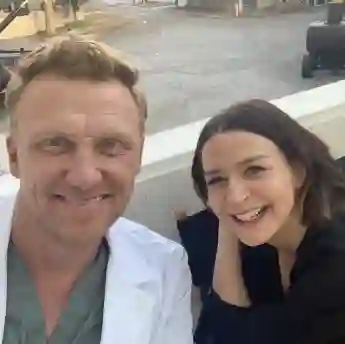 Kevin McKidd and Caterina Scorsone take a selfie behind the scenes of 'Grey's Anatomy'