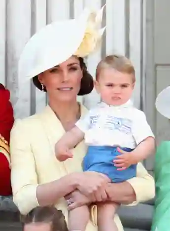 Duchess of Cambridge and Prince Louis of Cambridge during Trooping The Colour, the Queen's annual birthday parade, on June 8, 2019 in London, England