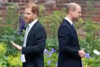 Prince Harry and Prince William stand with their backs to each other