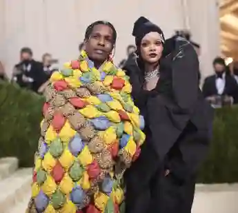 Rihanna and A$AP Rocky at the Met Gala Celebrating In America: An Encyclopedia of Fashion on September 13, 2021